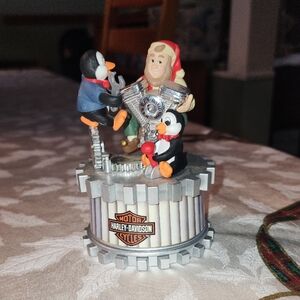 Harley-Davidson Christmas Elf And Penguin Music Box